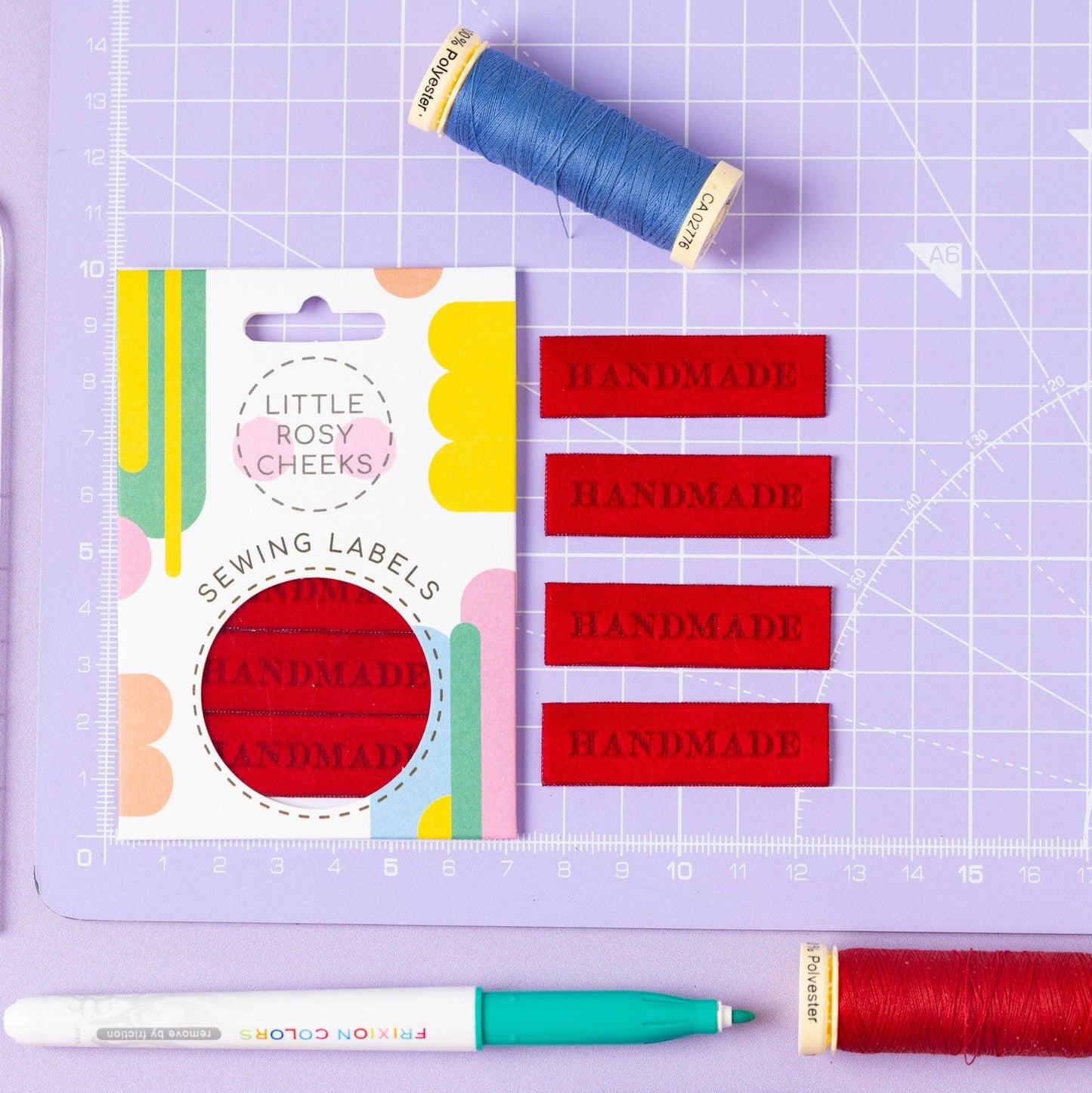 Little Rosy Cheeks Woven Sewing Labels - 'Handmade' in Luxury Red Velvet