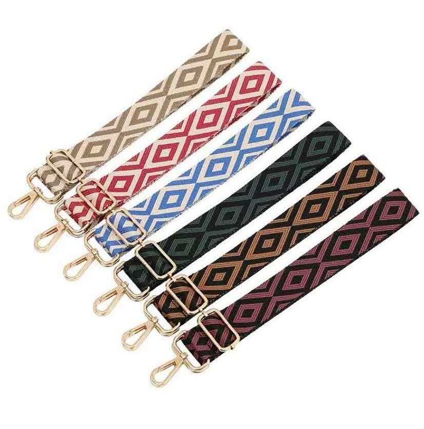 Interchangeable Ready to Use Bag Straps, Diamond Design 3.8cm Wide, Gold Hardware