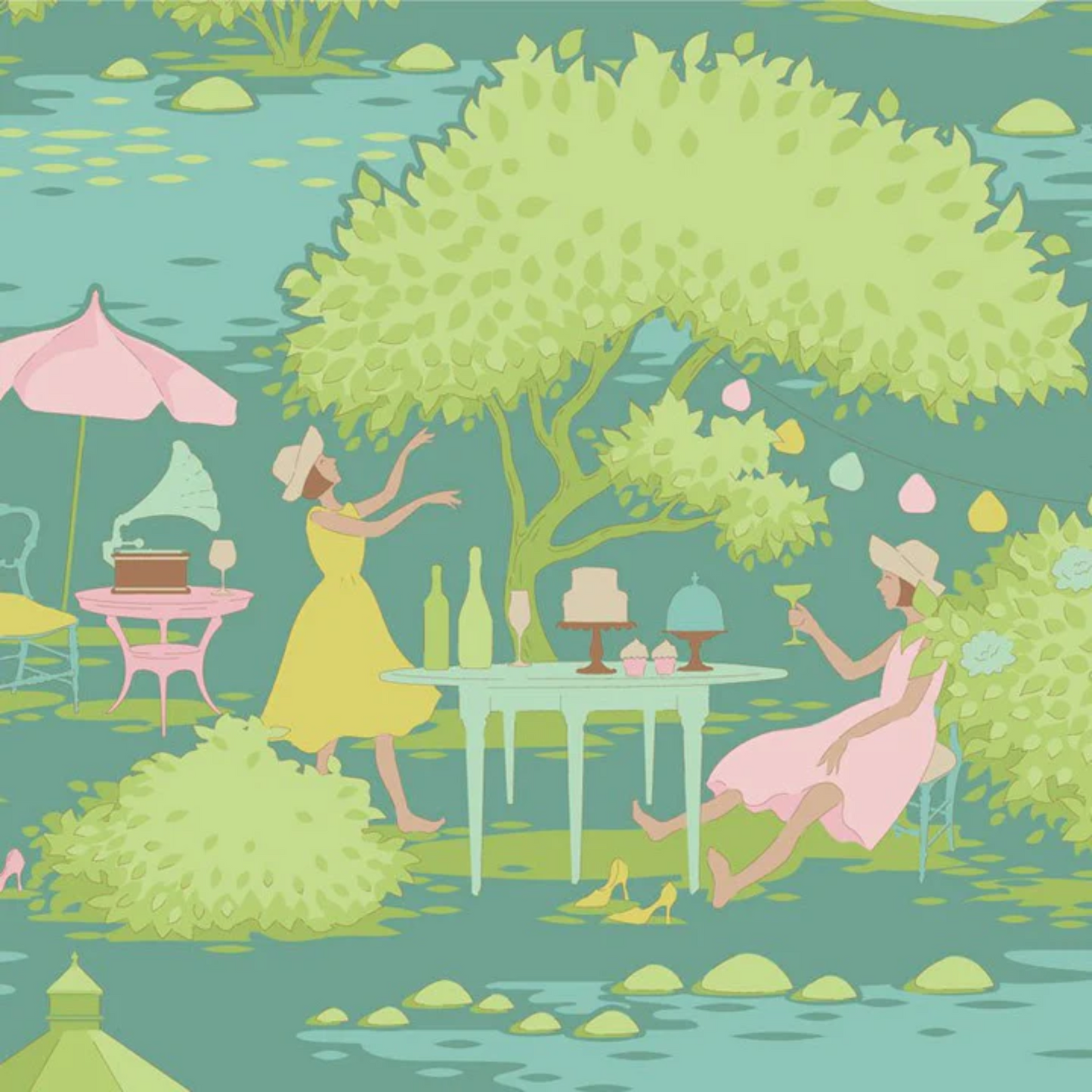 Tissu Tilda Sunday Brunch pour le quilting, l'artisanat et la couture, motif principal bleu sarcelle