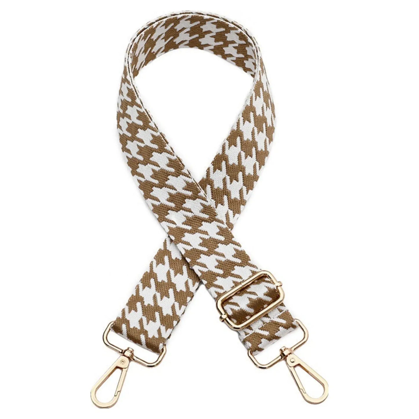 Interchangeable Ready to Use Bag Straps, Dogtooth Design 3.7cm Wide, Gold Hardware
