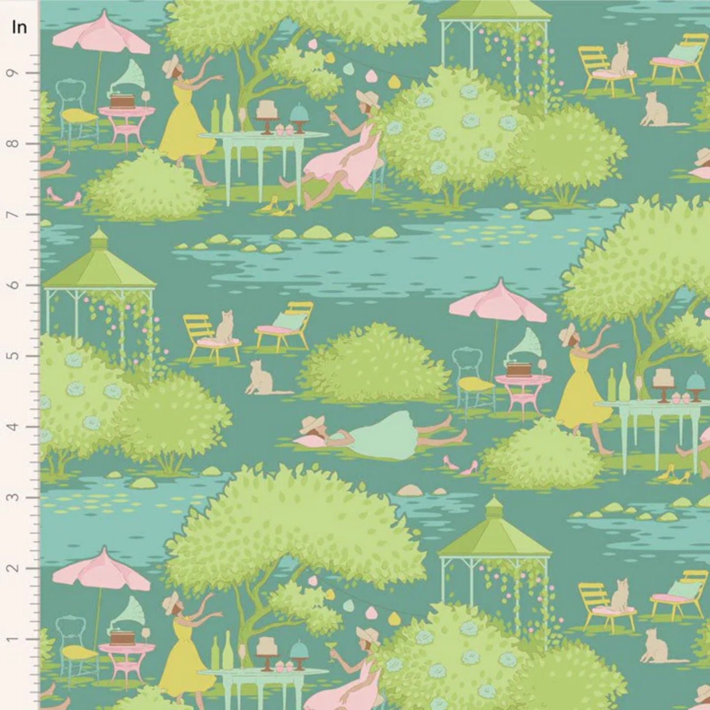 Tissu Tilda Sunday Brunch pour le quilting, l'artisanat et la couture, motif principal bleu sarcelle
