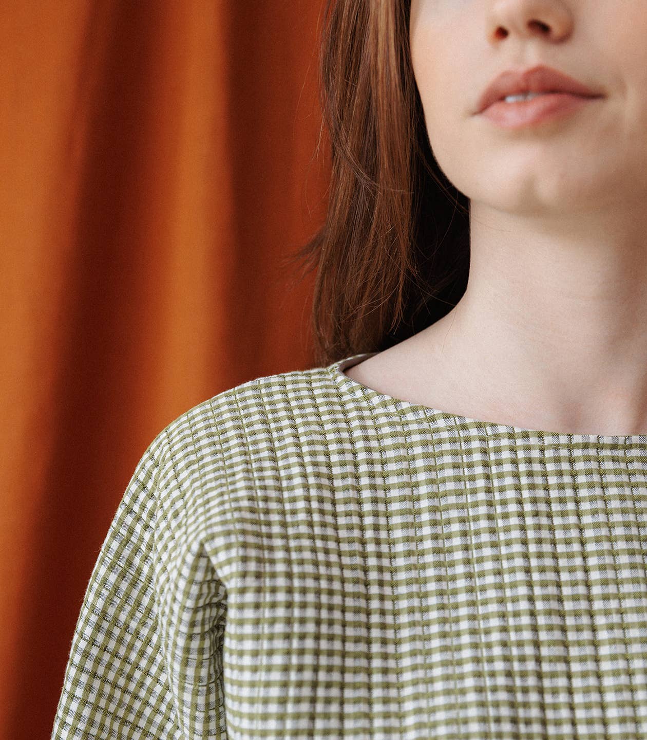 Quilted Gingham Dressmaking Fabric 'Kiwi Green' by French Designer Cousette