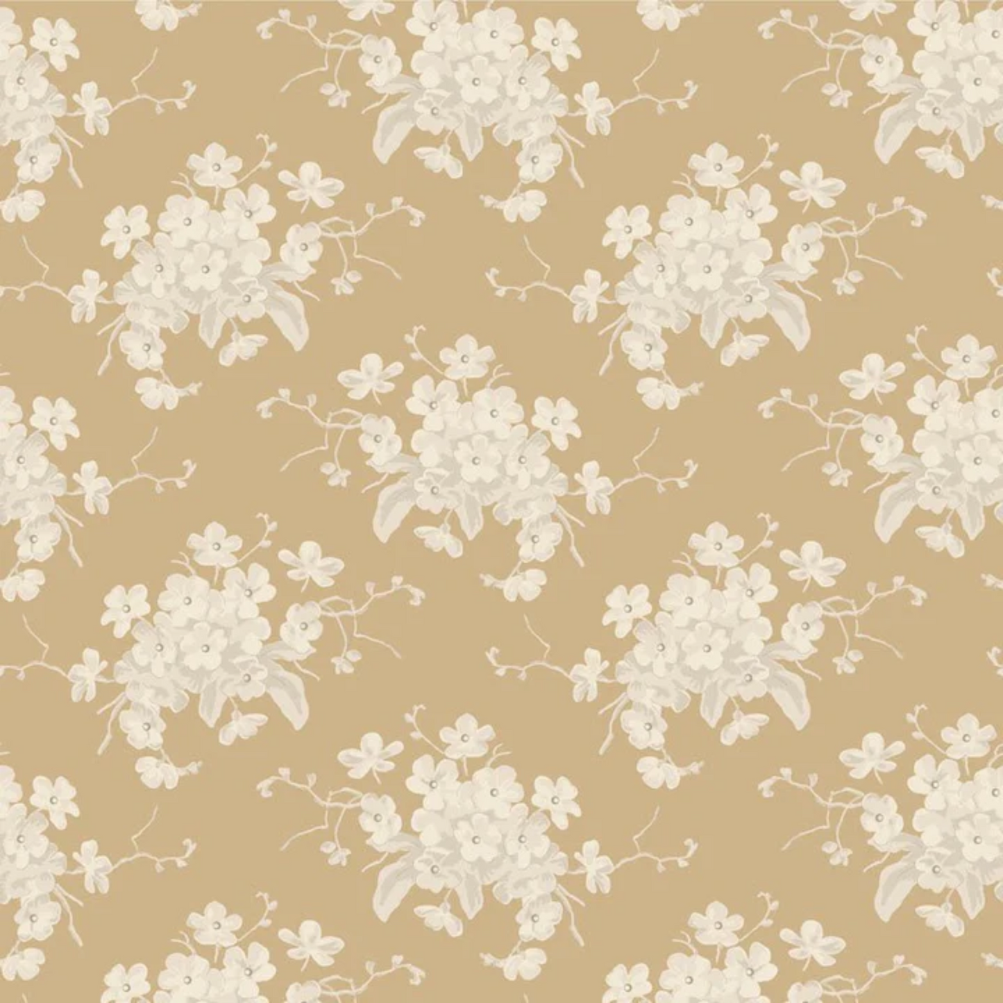 Tilda Sunday Brunch Cotton Fabric White Flower Design in Sand, for Quilting, Crafts and Dressmaking.