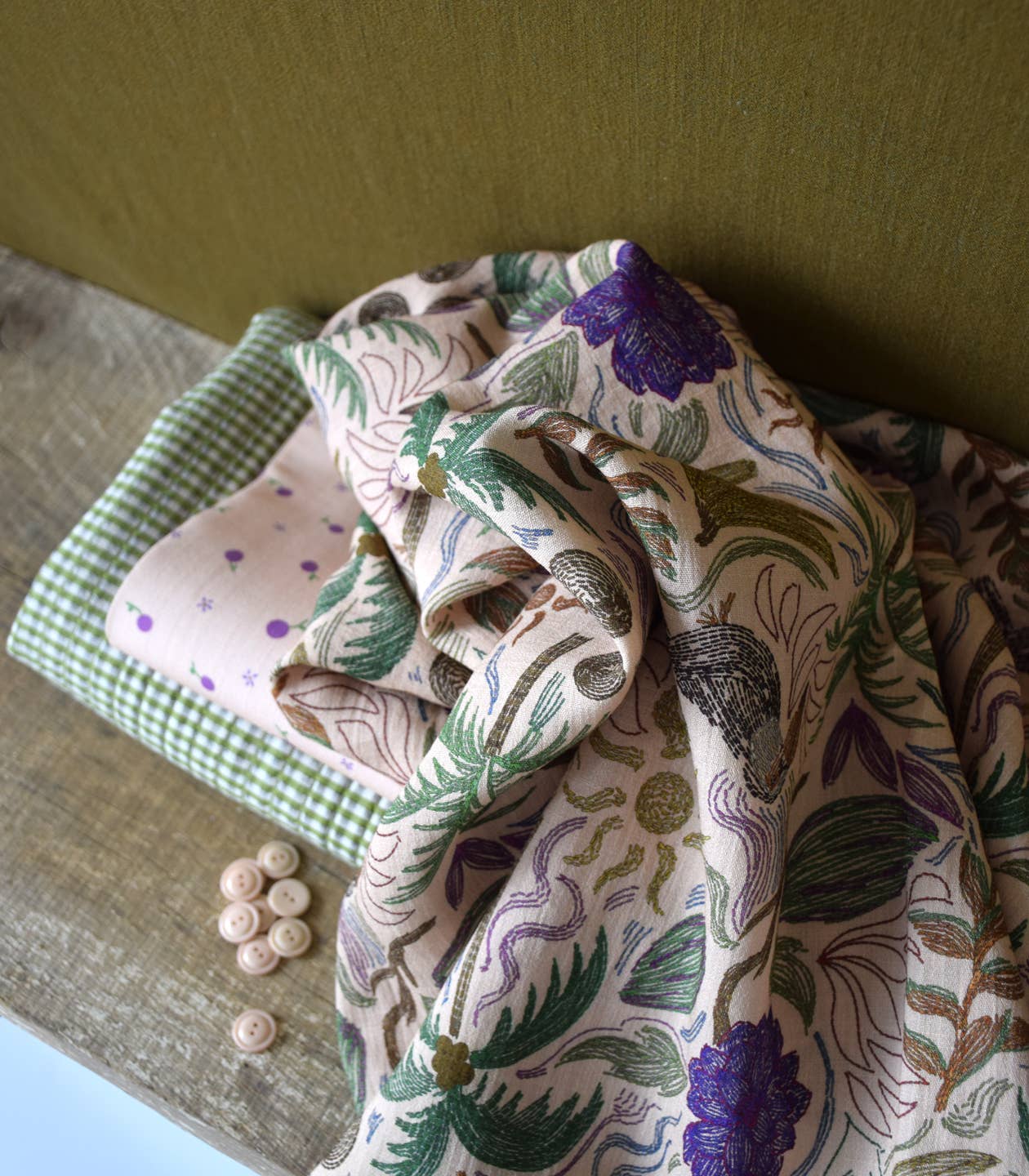 Quilted Gingham Dressmaking Fabric 'Kiwi Green' by French Designer Cousette