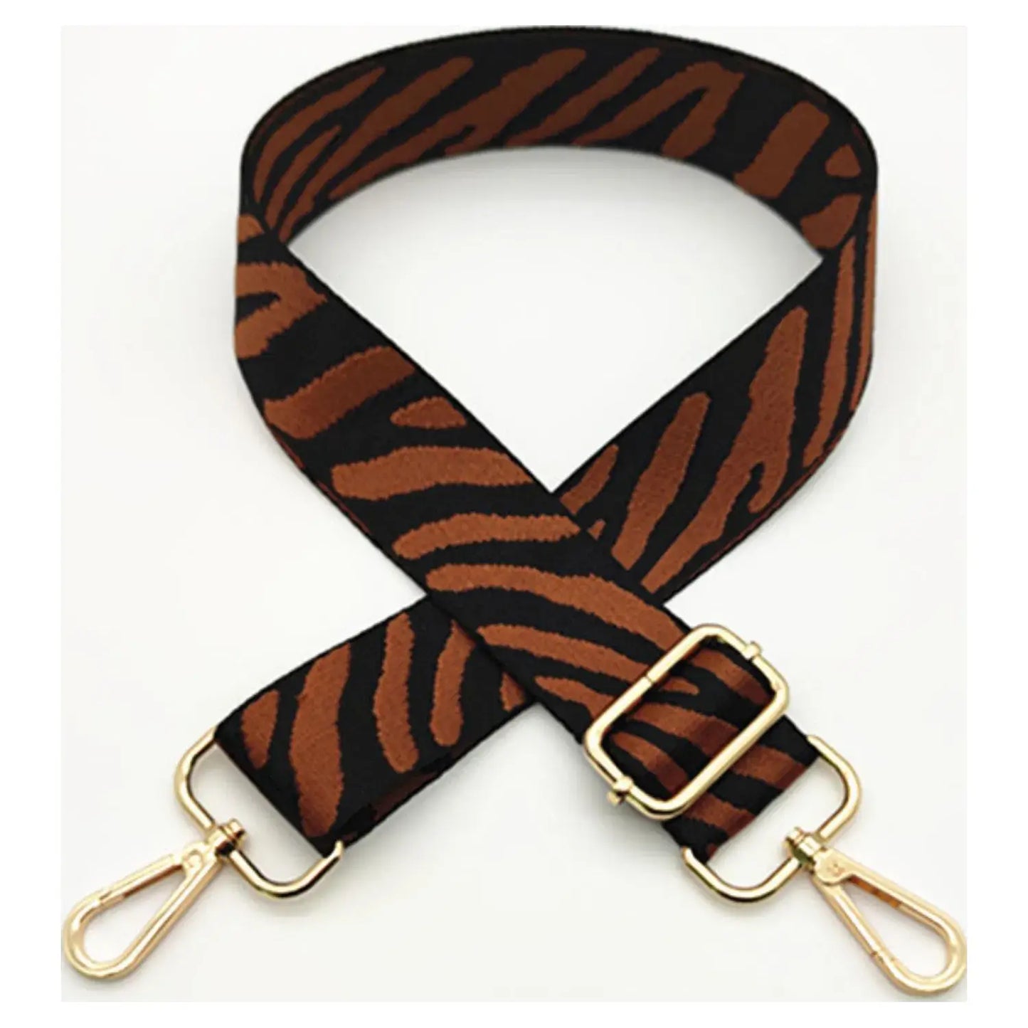 Interchangeable Ready to Use Bag Straps, Zebra Design 3.8cm Wide, Gold Hardware