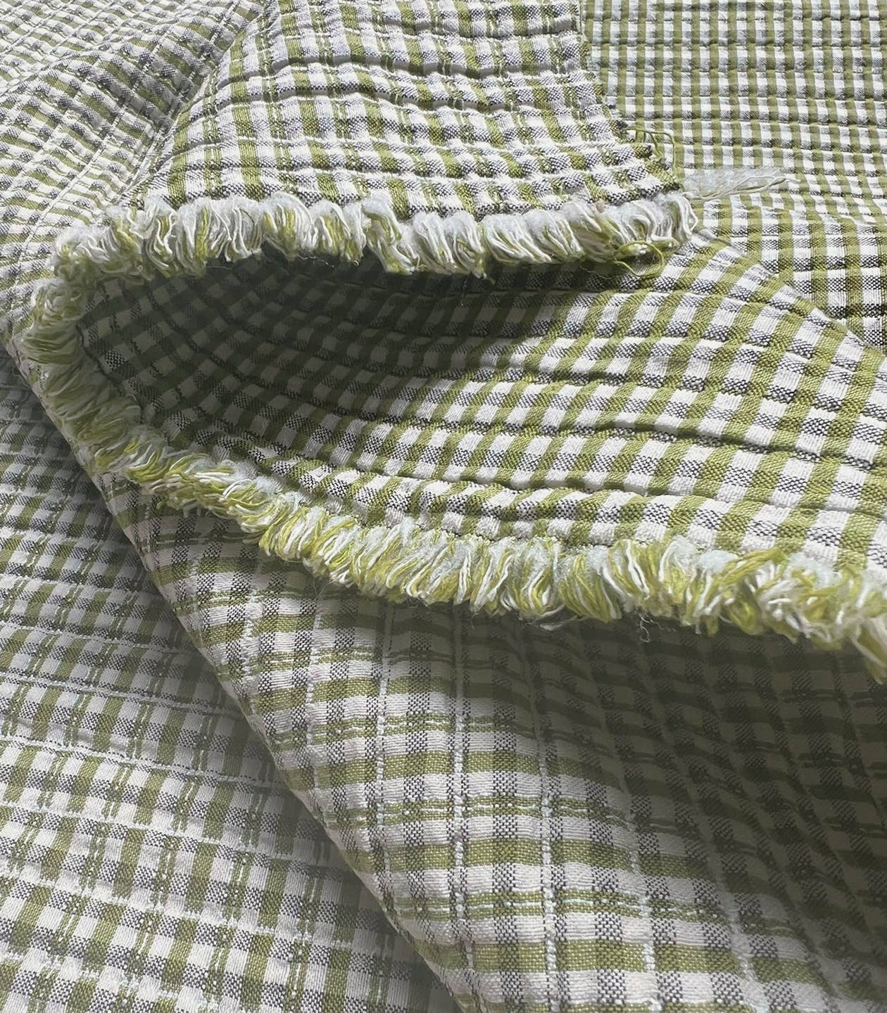 Quilted Gingham Dressmaking Fabric 'Kiwi Green' by French Designer Cousette