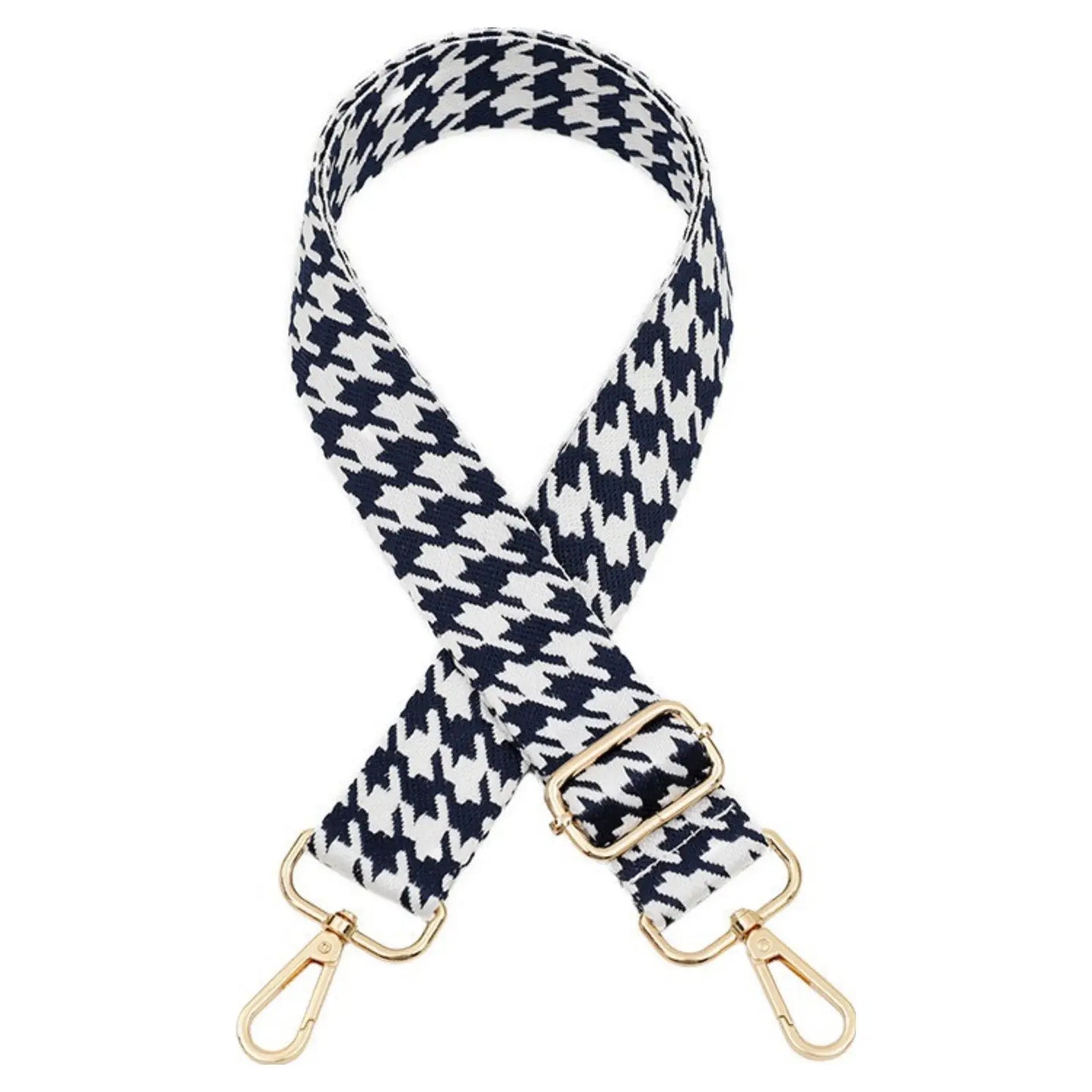 Interchangeable Ready to Use Bag Straps, Dogtooth Design 3.7cm Wide, Gold Hardware