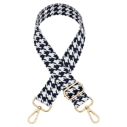 Interchangeable Ready to Use Bag Straps, Dogtooth Design 3.7cm Wide, Gold Hardware