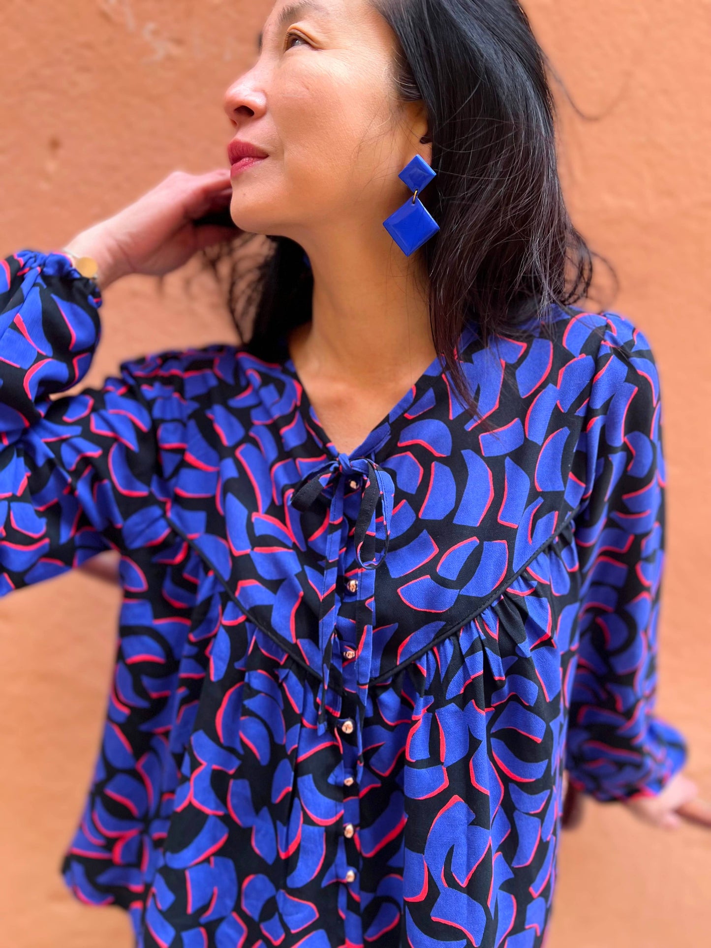 Cobalt Blue Abstract Viscose Crepe Dressmaking Fabric, by French Brand My Dress Made 'Kalyx'