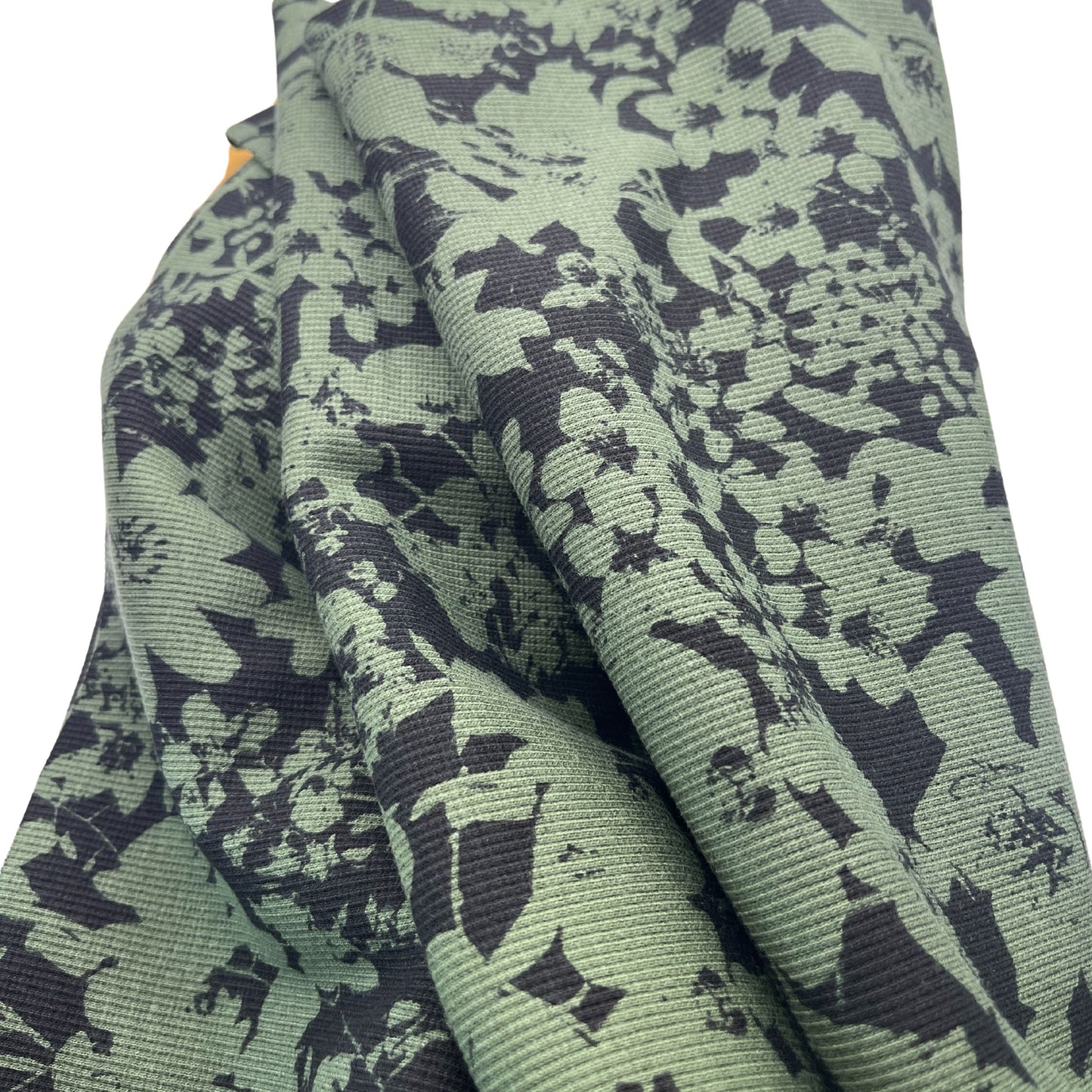 Tissu de confection extensible en jersey de coton côtelé Oeko-Tex à motif floral - Coupon