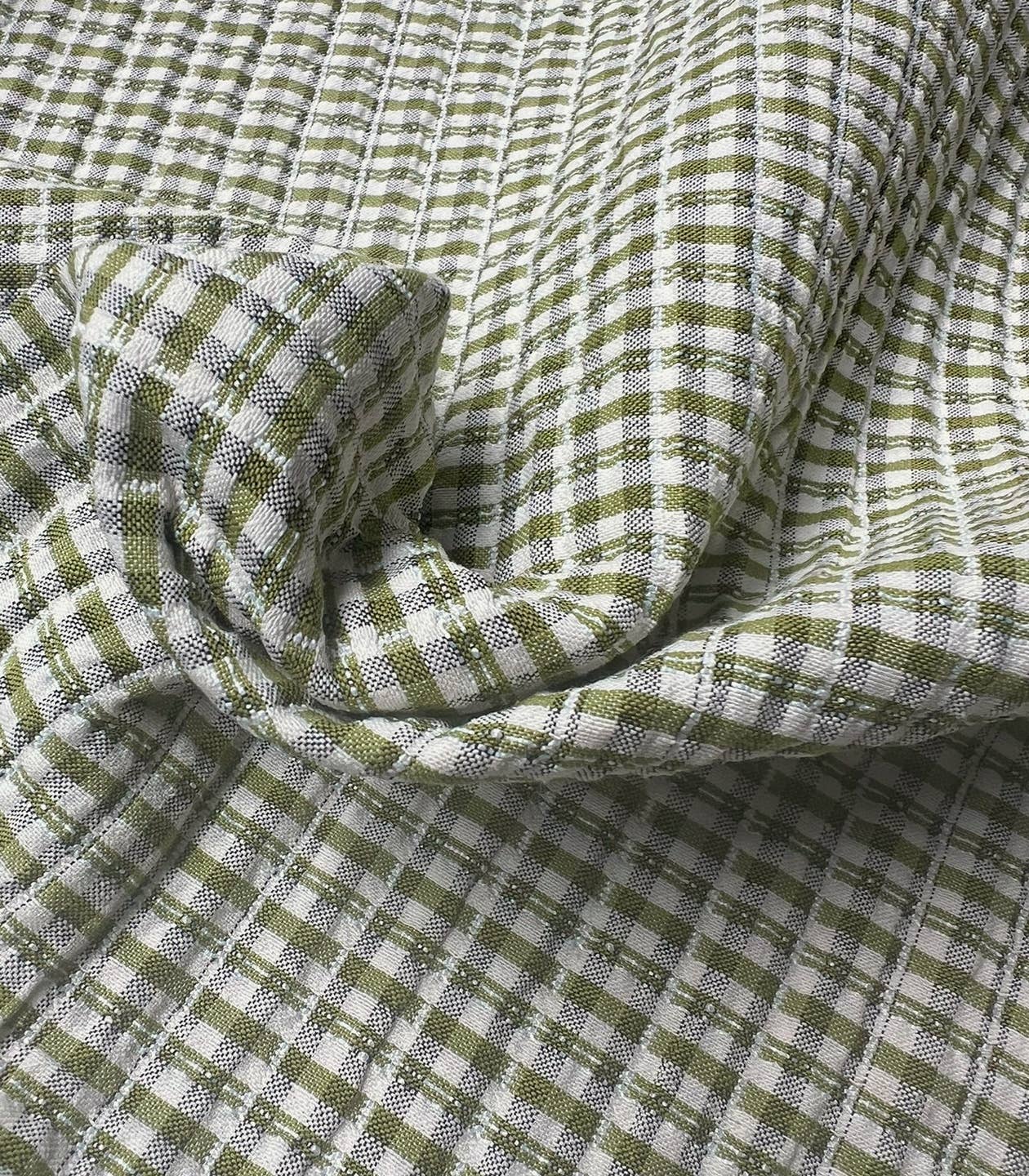 Quilted Gingham Dressmaking Fabric 'Kiwi Green' by French Designer Cousette
