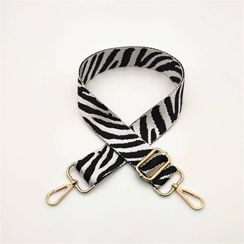 Interchangeable Ready to Use Bag Straps, Zebra Design 3.8cm Wide, Gold Hardware