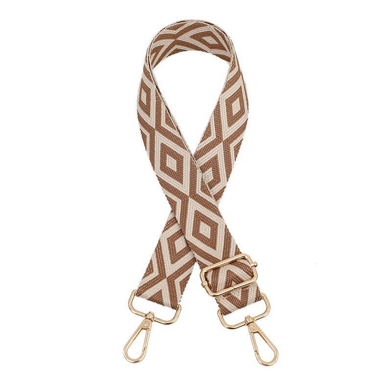 Interchangeable Ready to Use Bag Straps, Diamond Design 3.8cm Wide, Gold Hardware