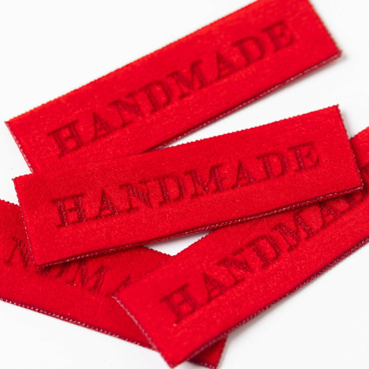 Little Rosy Cheeks Woven Sewing Labels - 'Handmade' in Luxury Red Velvet