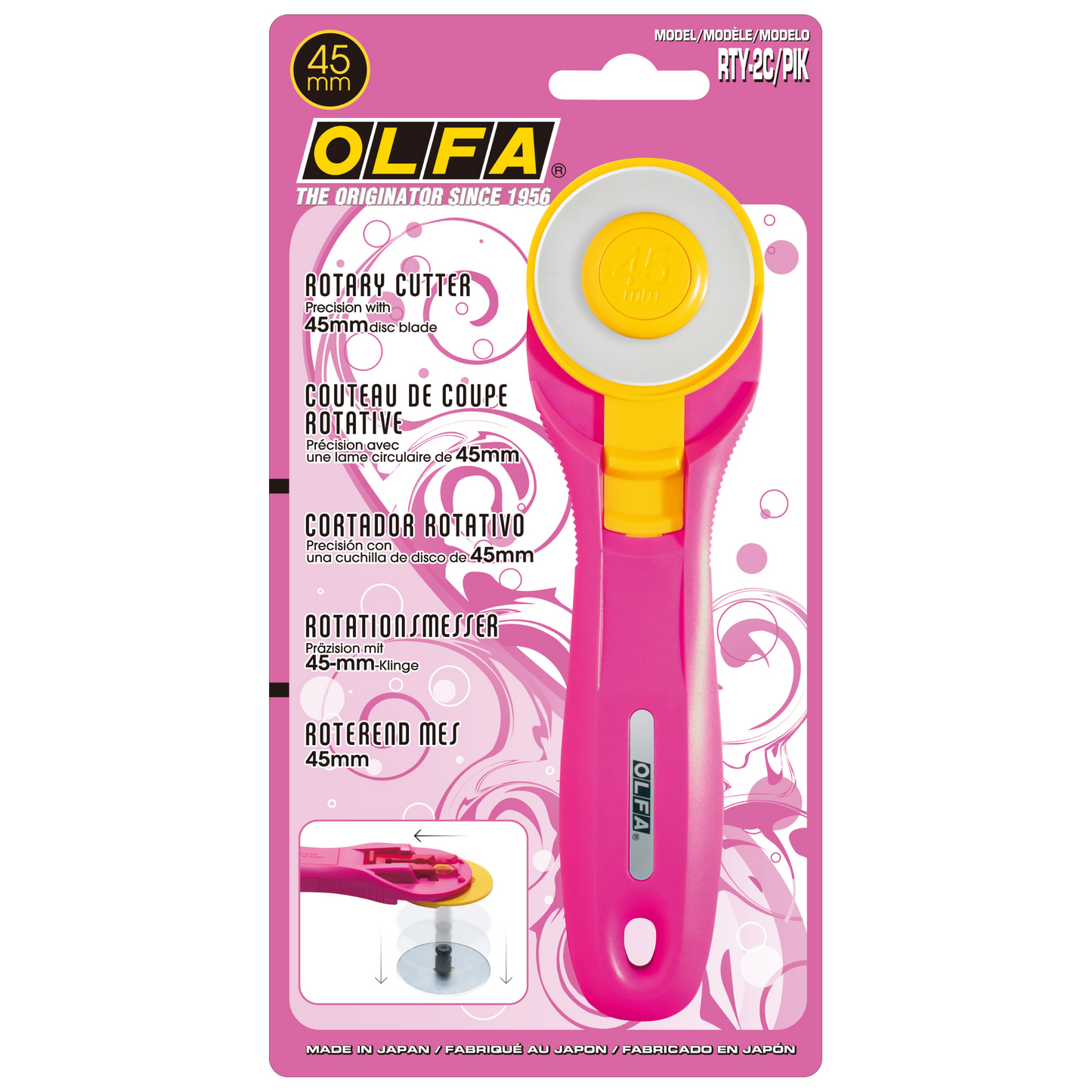 Cutter rotatif Olfa, 45 mm, rose