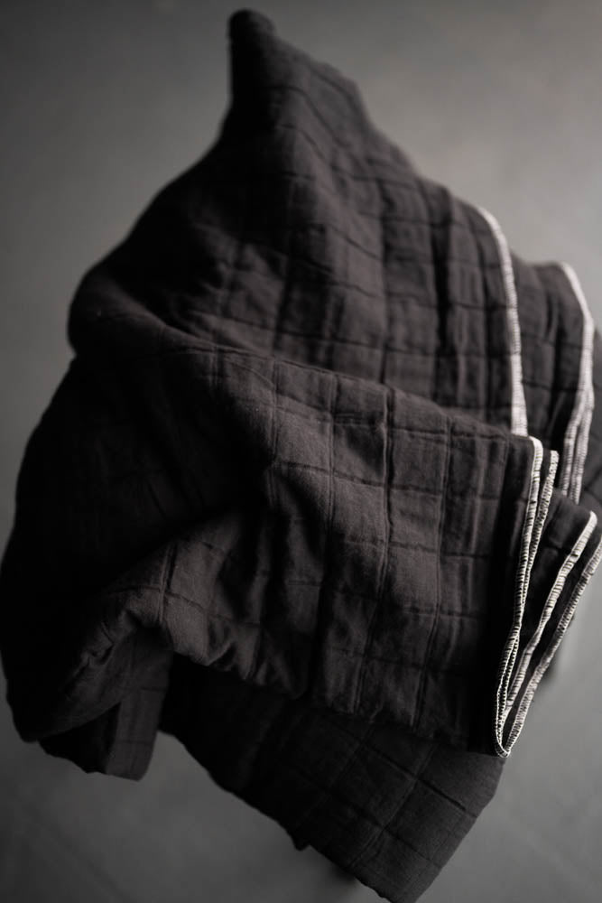Quilted Jacquard Indian Cotton Dressmaking Fabric in 'Lunar Black’ by Merchant and Mills