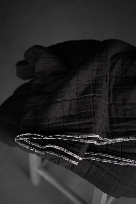 Quilted Jacquard Indian Cotton Dressmaking Fabric in 'Lunar Black’ by Merchant and Mills