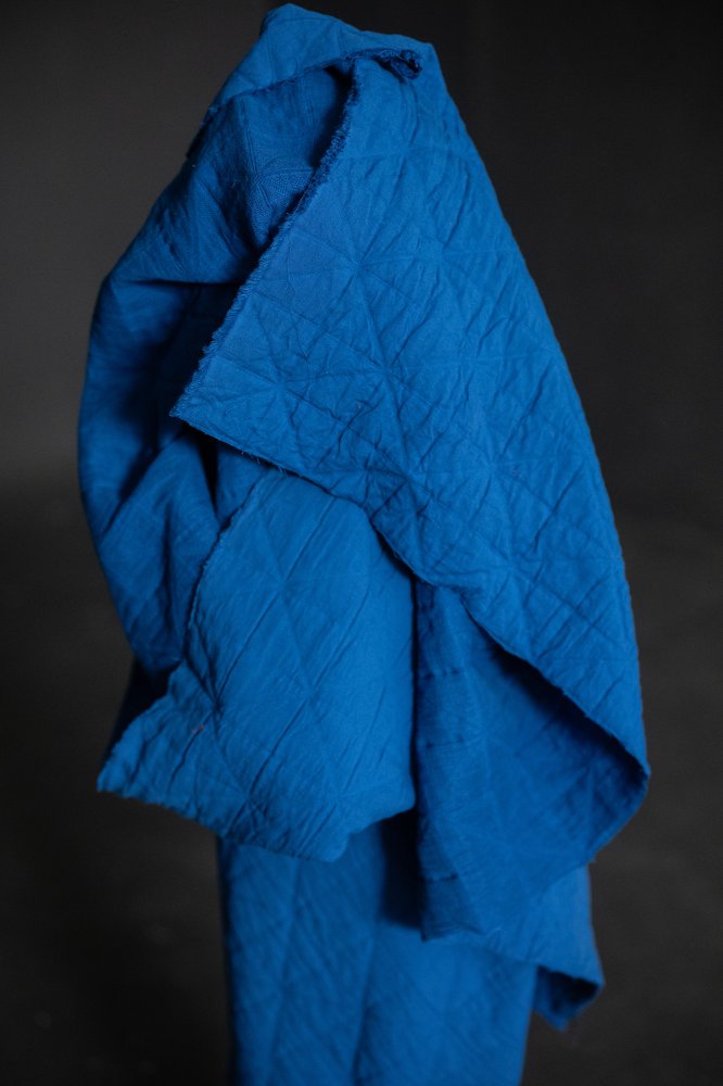 Quilted Jacquard Indian Cotton Dressmaking Fabric in 'Blue Pop’ by Merchant and Mills