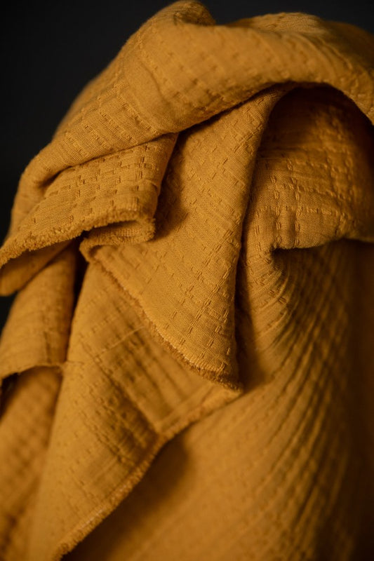 Quilted Jacquard Indian Cotton Dressmaking Fabric in 'Ginger & Honey’ by Merchant and Mills