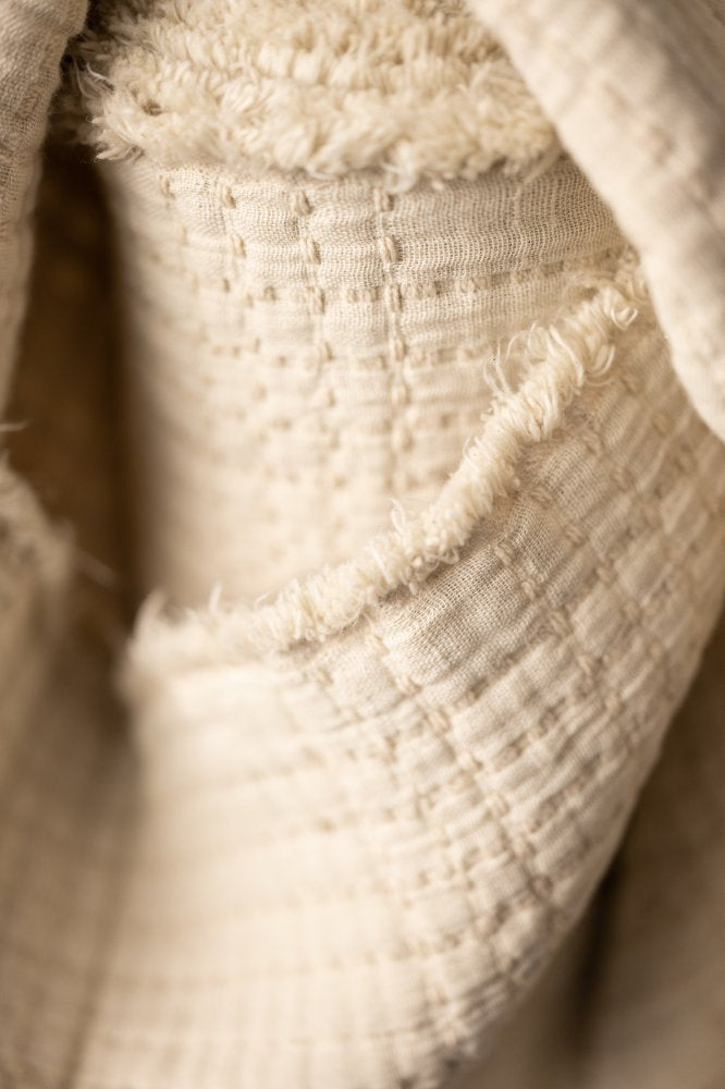 Quilted Jacquard Indian Cotton Dressmaking Fabric in 'Ecru’ by Merchant and Mills