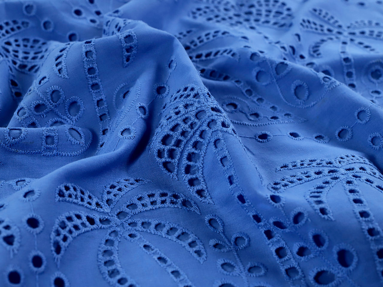 Fabric Godmother Palm Tree Cotton Broderie Anglaise Dressmaking Fabric in Periwinkle Blue