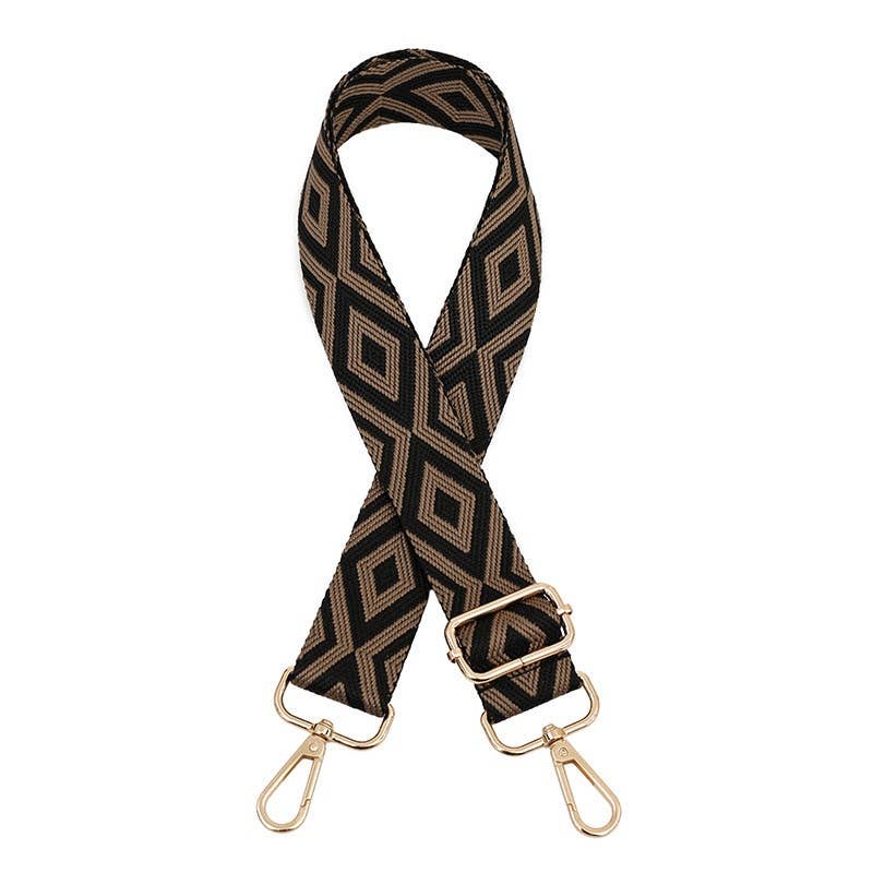 Interchangeable Ready to Use Bag Straps, Diamond Design 3.8cm Wide, Gold Hardware