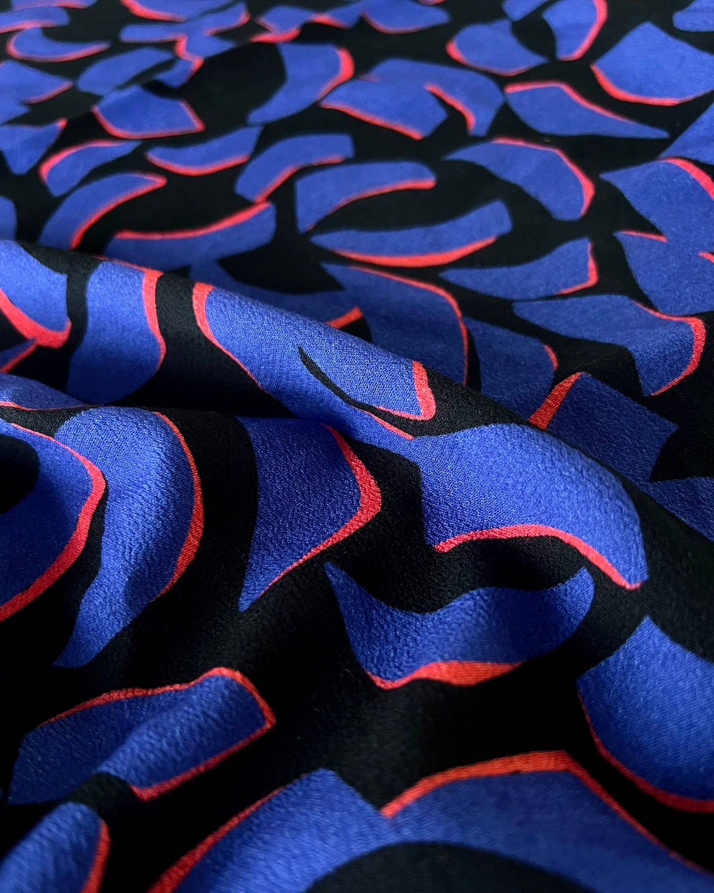 Cobalt Blue Abstract Viscose Crepe Dressmaking Fabric, by French Brand My Dress Made 'Kalyx'