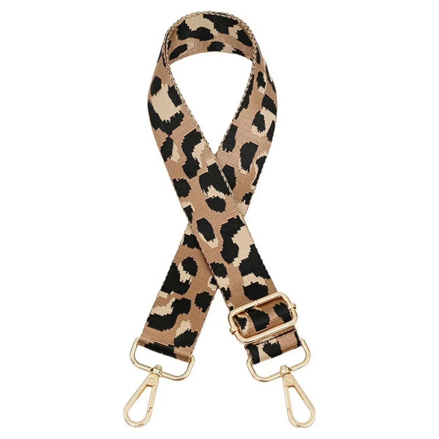 Interchangeable Ready to Use Bag Straps, Leopard Print Design 3.8cm Wide, Gold Hardware