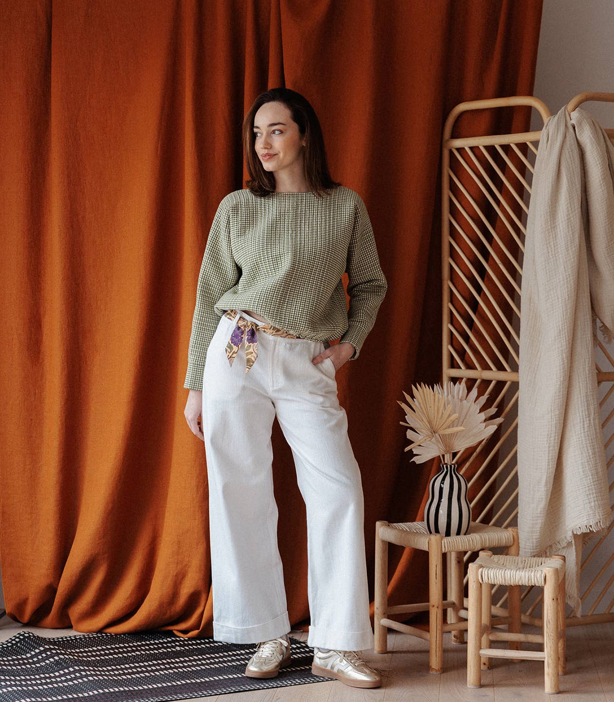 Quilted Gingham Dressmaking Fabric 'Kiwi Green' by French Designer Cousette