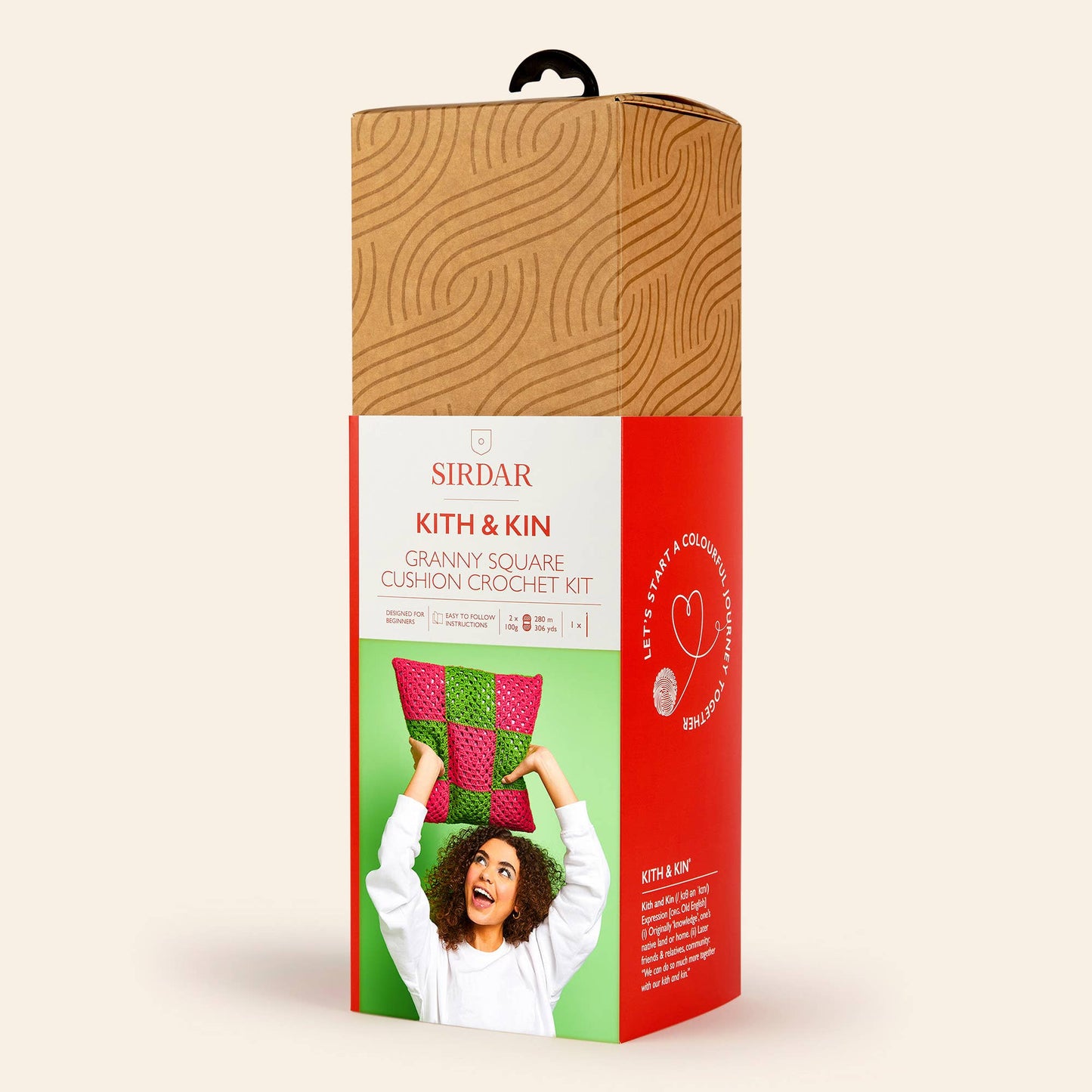 Kit de cojín de cuadrados de abuelita, Sirdar Kith & Kin – Kit completo de crochet