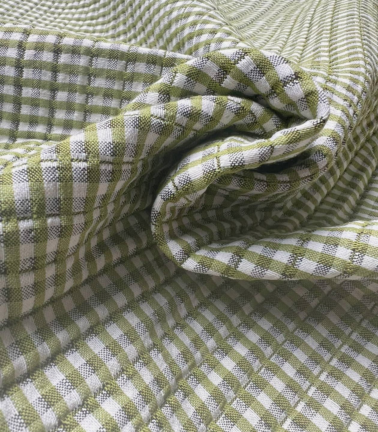 Quilted Gingham Dressmaking Fabric 'Kiwi Green' by French Designer Cousette