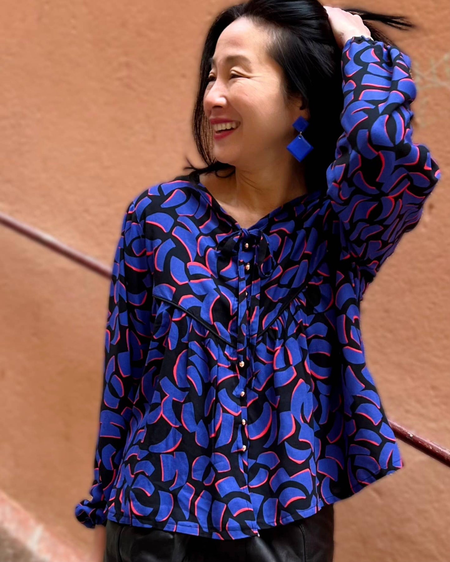 Cobalt Blue Abstract Viscose Crepe Dressmaking Fabric, by French Brand My Dress Made 'Kalyx'