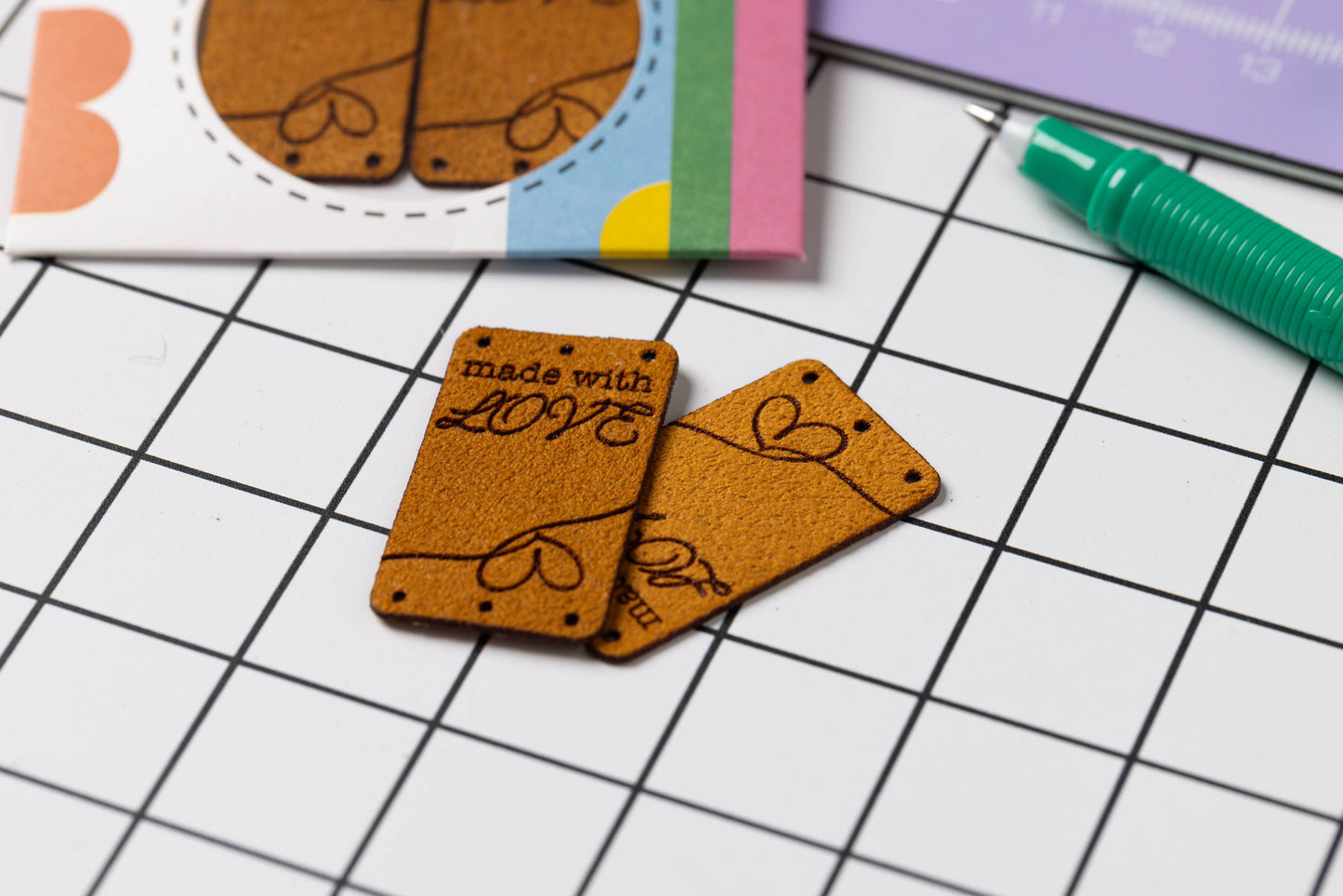 Little Rosy Cheeks Woven Sewing Labels - MADE WITH LOVE Vegan Suede