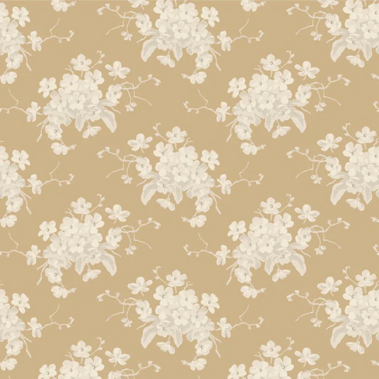 Tilda Sunday Brunch Cotton Fabric White Flower Design in Sand, for Quilting, Crafts and Dressmaking.