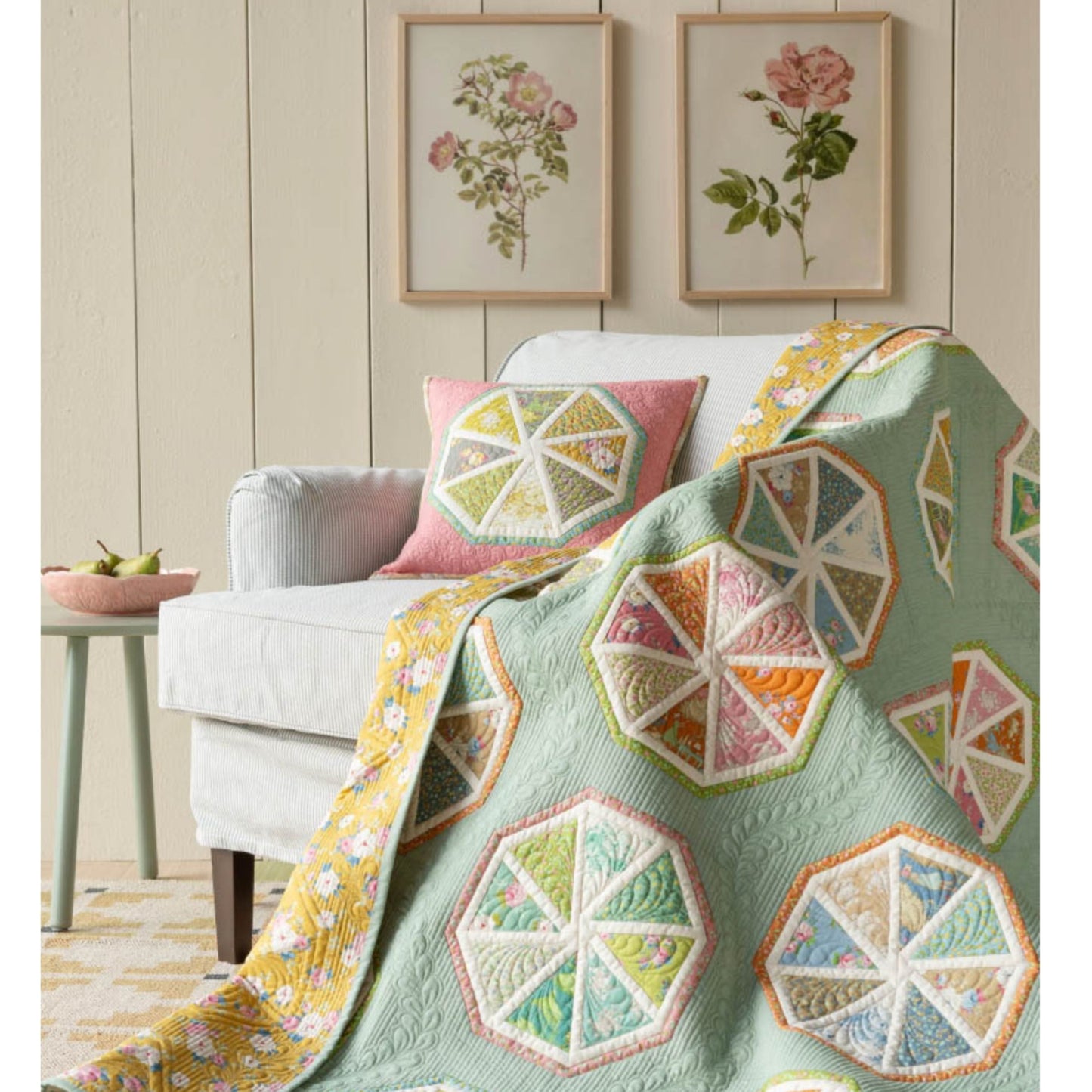 Tissu en coton Tilda « Brunch du dimanche » Tipsy, bleu sarcelle, pour le quilting, l'artisanat et la couture