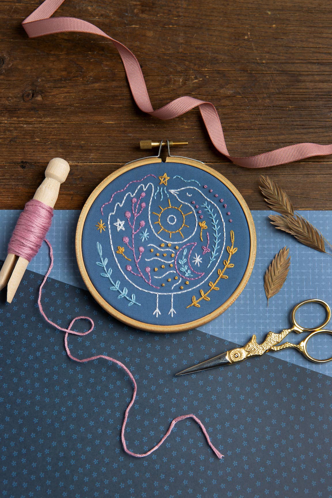 Celestial Bird Mini Embroidery Kit, Complete Craft Kit for Beginners