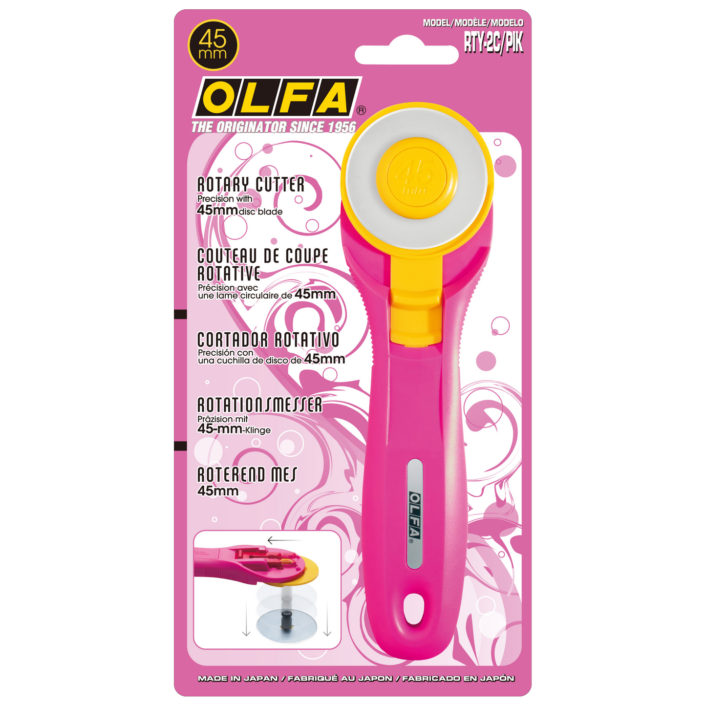 Olfa Rotary Cutter, 45mm, Pink