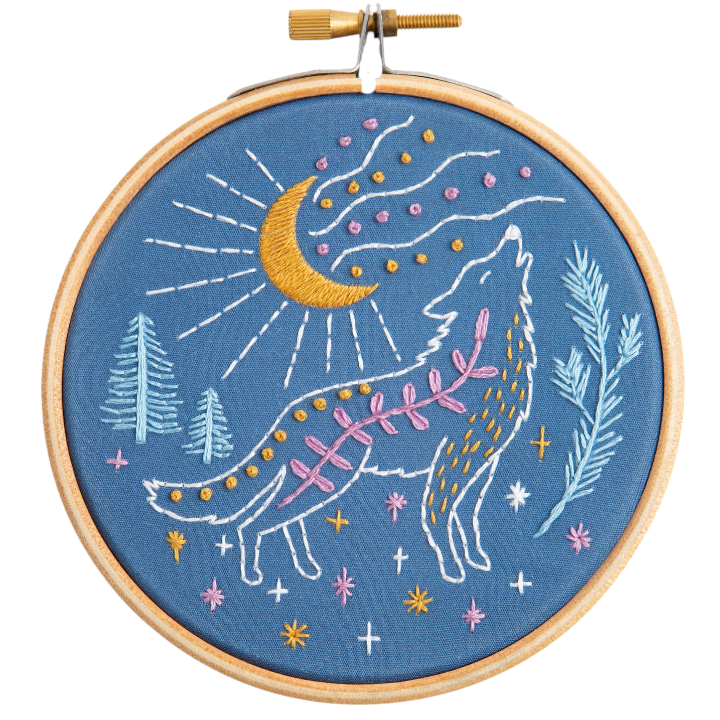 Celestial Wolf Mini Embroidery Kit, Complete Craft Kit for Beginners