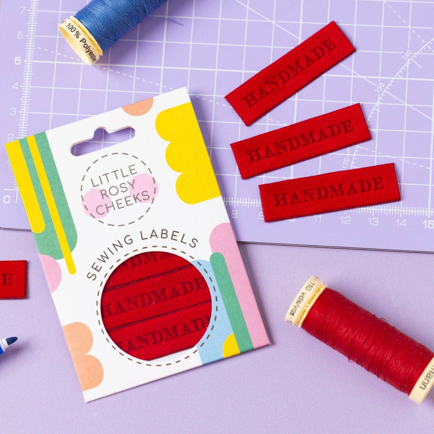 Little Rosy Cheeks Woven Sewing Labels - 'Handmade' in Luxury Red Velvet
