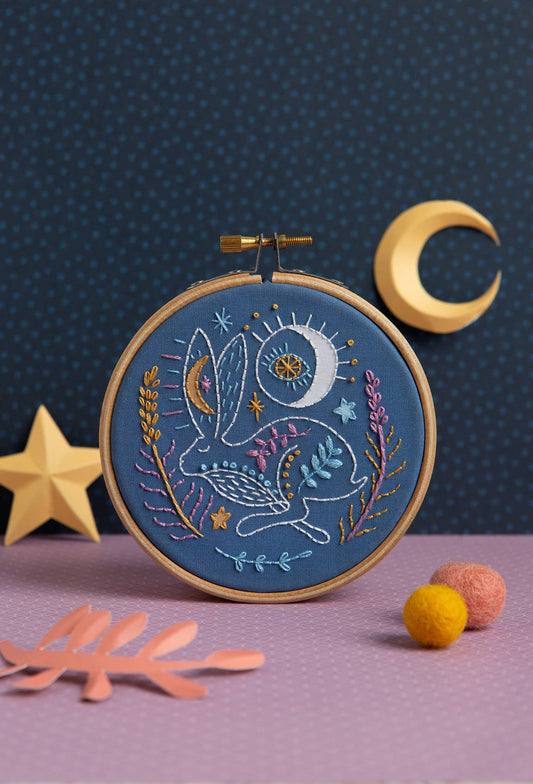 Celestial Hare Mini Embroidery Kit, Complete Craft Kit for Beginners