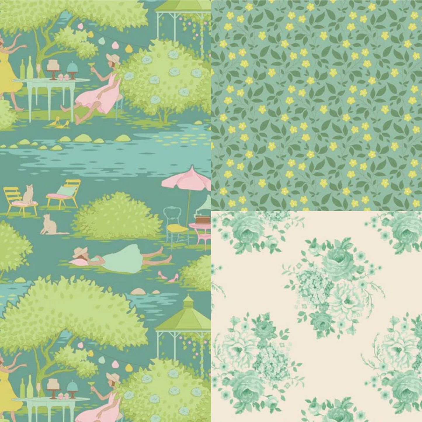 Tissu Tilda Sunday Brunch pour le quilting, l'artisanat et la couture, motif principal bleu sarcelle