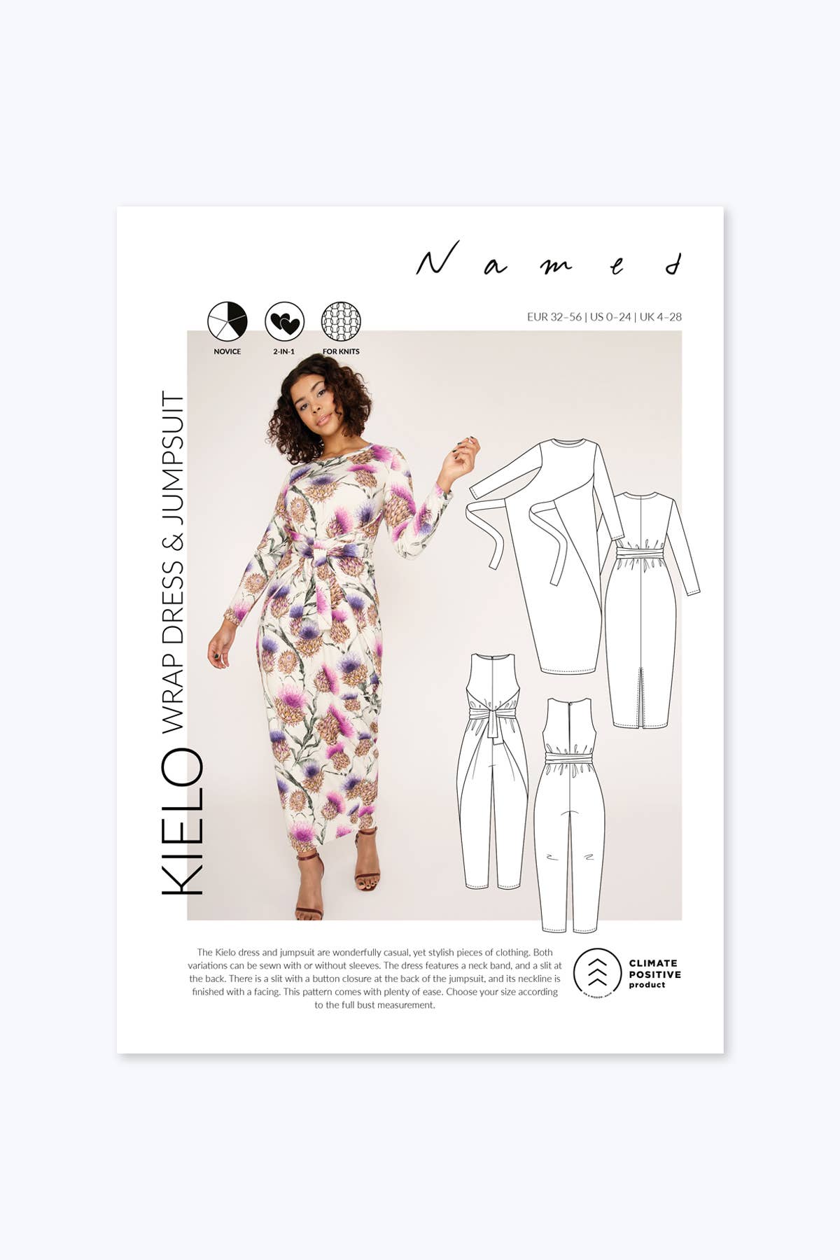 Kielo Wrap Dress & Jumpsuit Sewing Pattern by Named