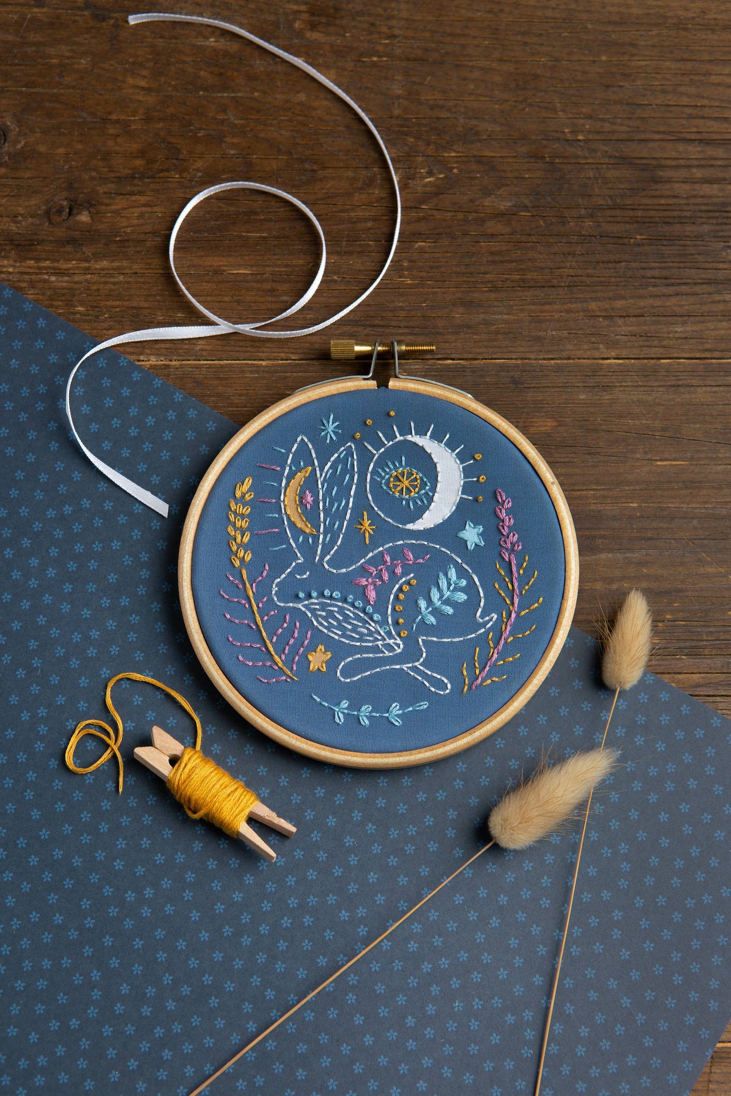 Celestial Hare Mini Embroidery Kit, Complete Craft Kit for Beginners