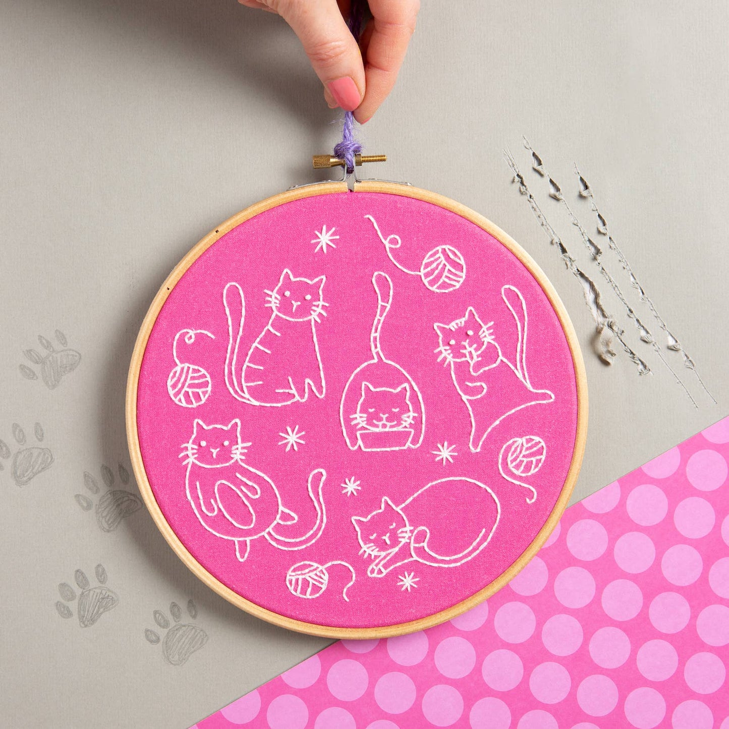 Crafty Cats Embroidery Kit, Complete Craft Kit for Beginners