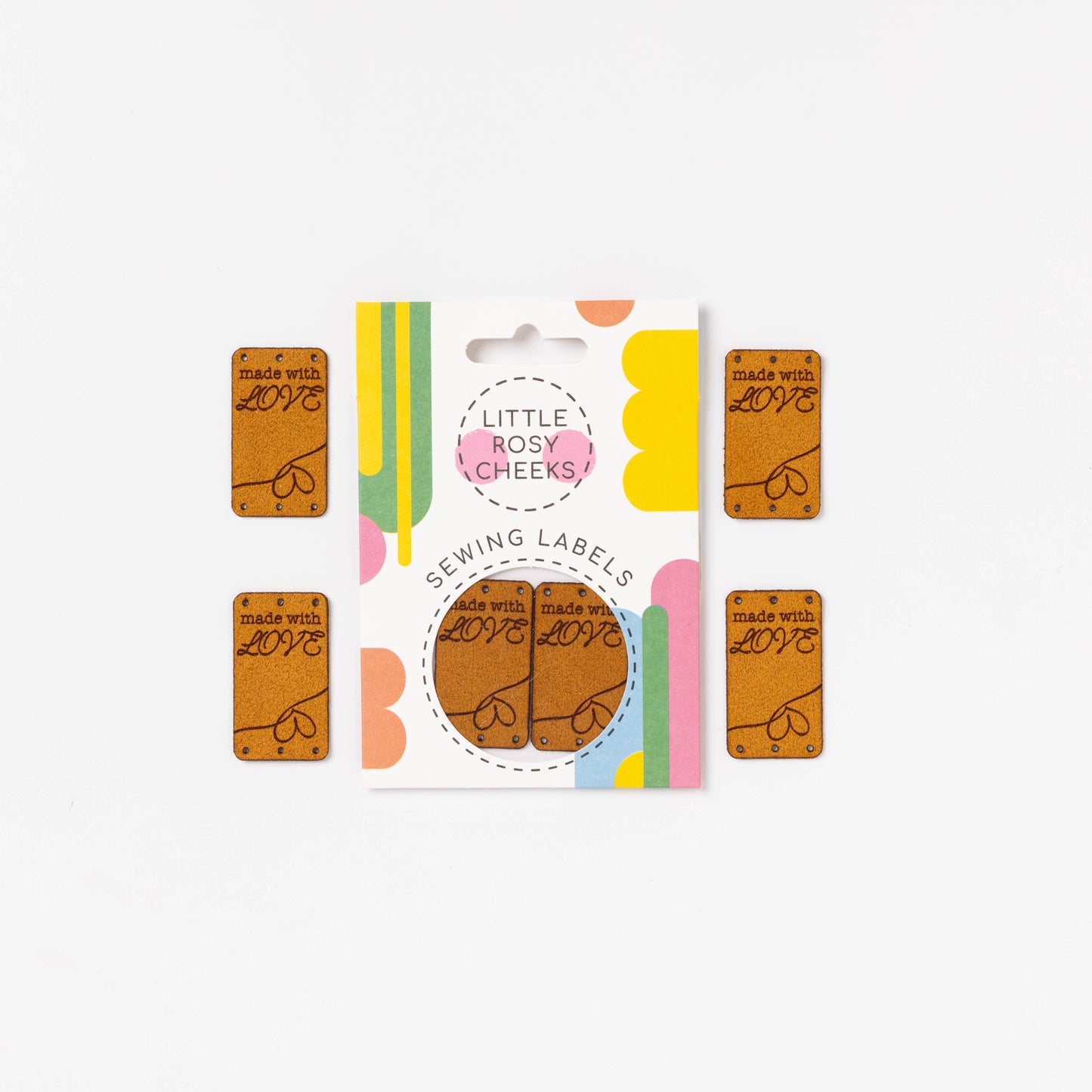 Étiquettes tissées à coudre Little Rosy Cheeks - FABRIQUÉES AVEC AMOUR, daim végétalien