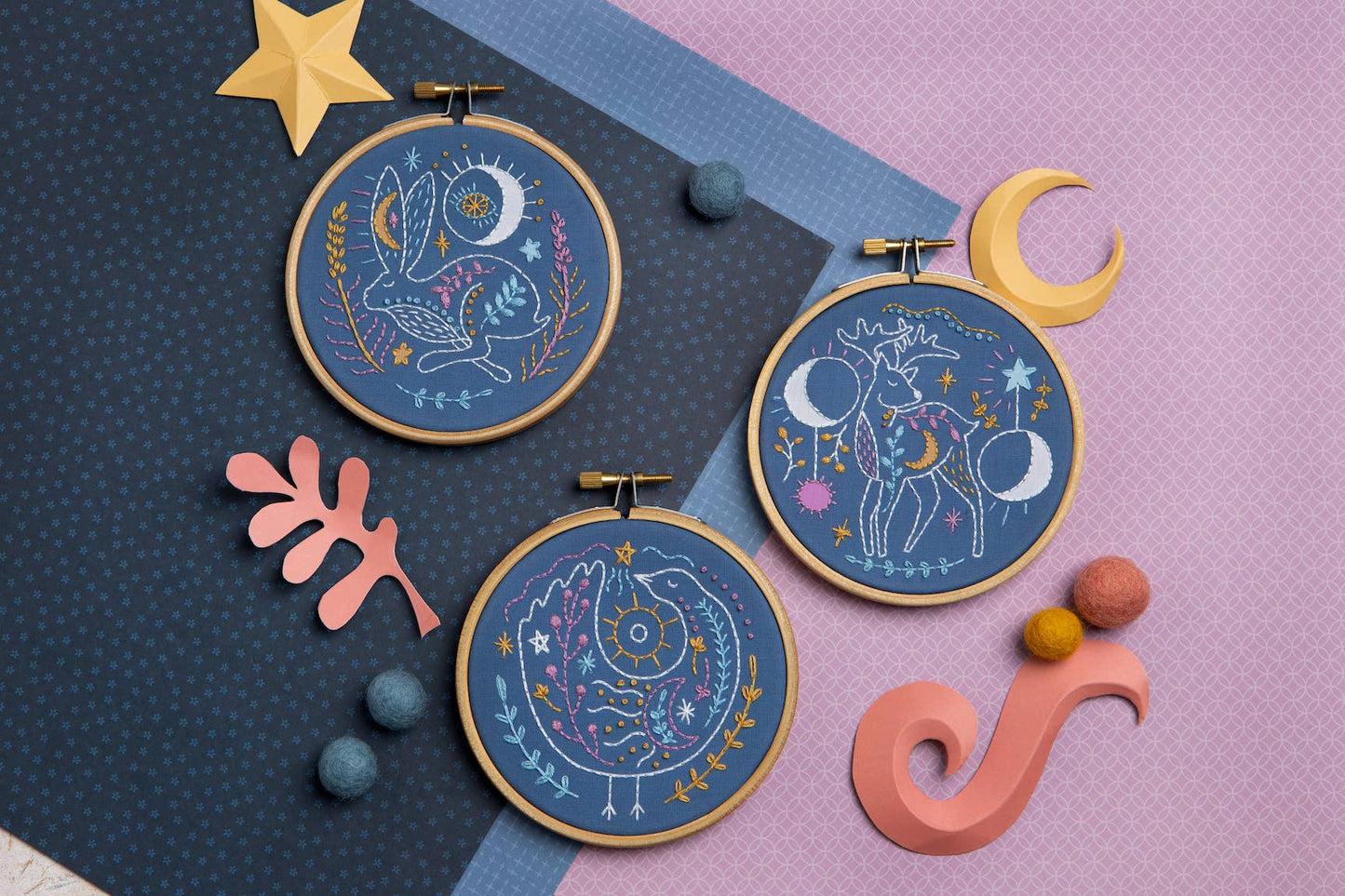 Celestial Hare Mini Embroidery Kit, Complete Craft Kit for Beginners